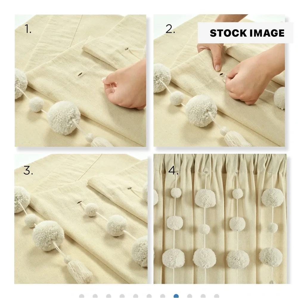 Lush Decor Boho Pom Pom Tassel Linen Window Curtain Panel - Picture 5 of 6